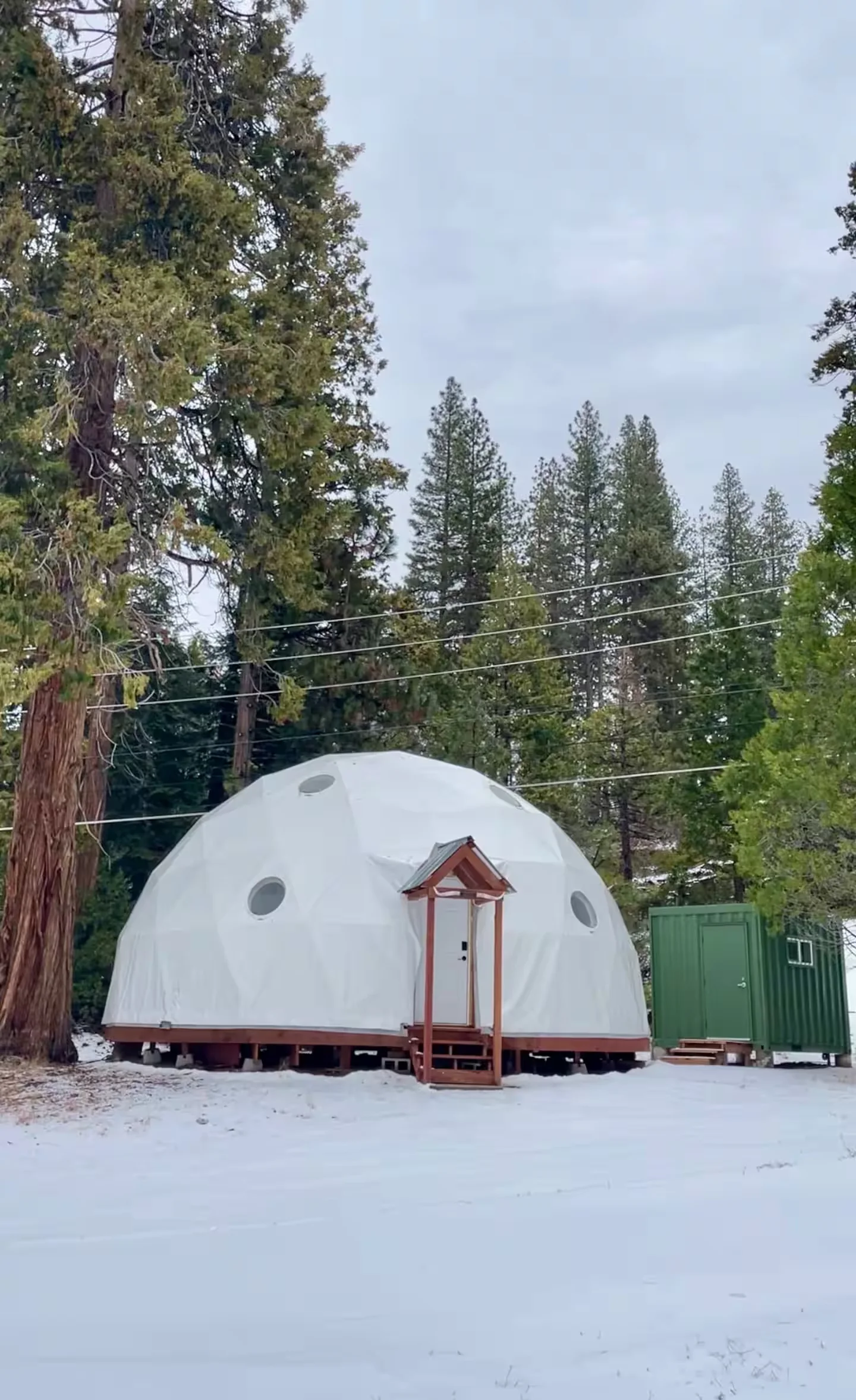 The Shaver Lake Dome surrounded by pine trees